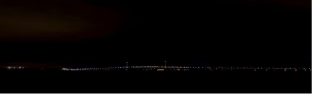 The Mackinaw Bridge in Michigan with its lights off, thanks to the Bridge Authority, for the annual Lights Off Challenge.
