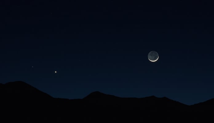 The Moon and Venus setting over the San Francisco Peaks, taken from Flagstaff, Arizona, an International Dark Sky Community. 