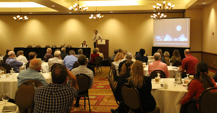 Travis Longcore, light pollution researcher and Karen Trevino, chief of the NPS Natural Sounds and Night Skies Division, speaking at the 2015 AGM Plenary Session.