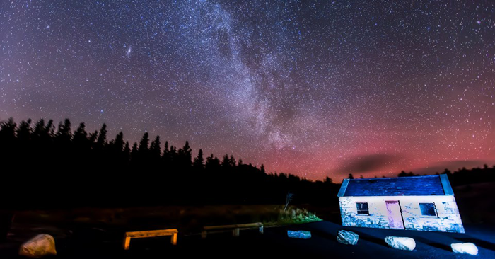 The Milky Way rises over the Letterkeen bothy in the Wild Nephin Wilderness. Photo by Stephen Hanley 