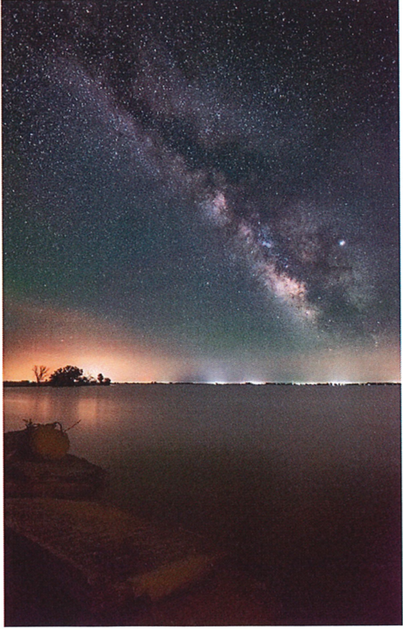 Jackson Lake shown at night.