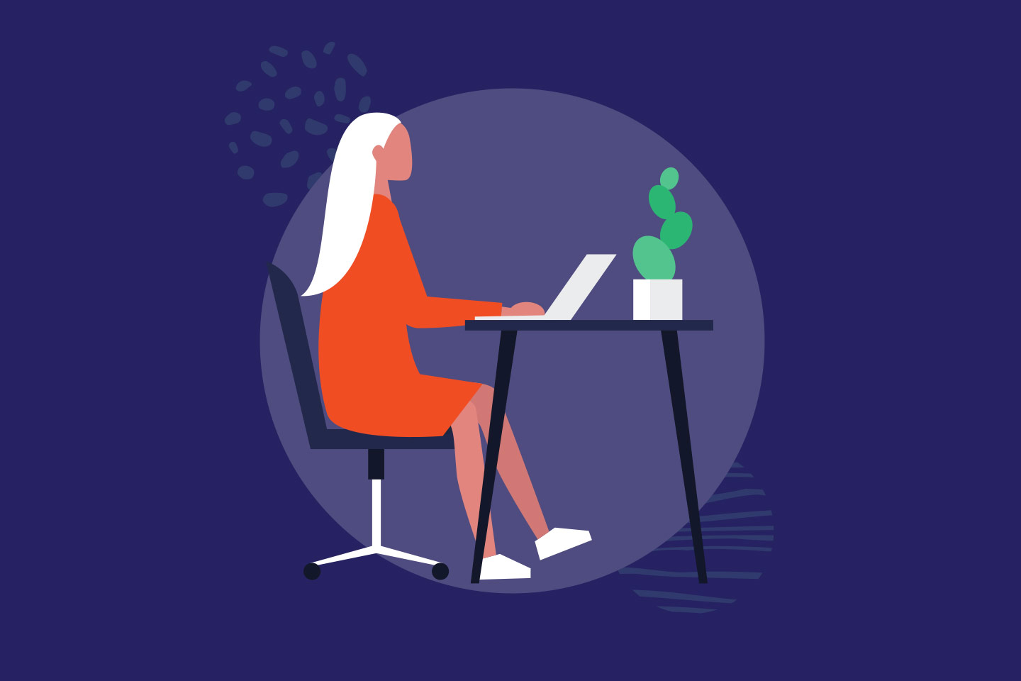 Illustration of a woman using a laptop.