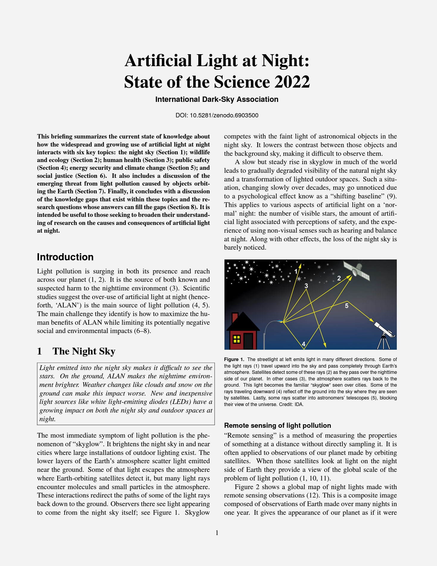 First page of the publication “Artificial Light at Night: State of the Science 2022” (PDF)