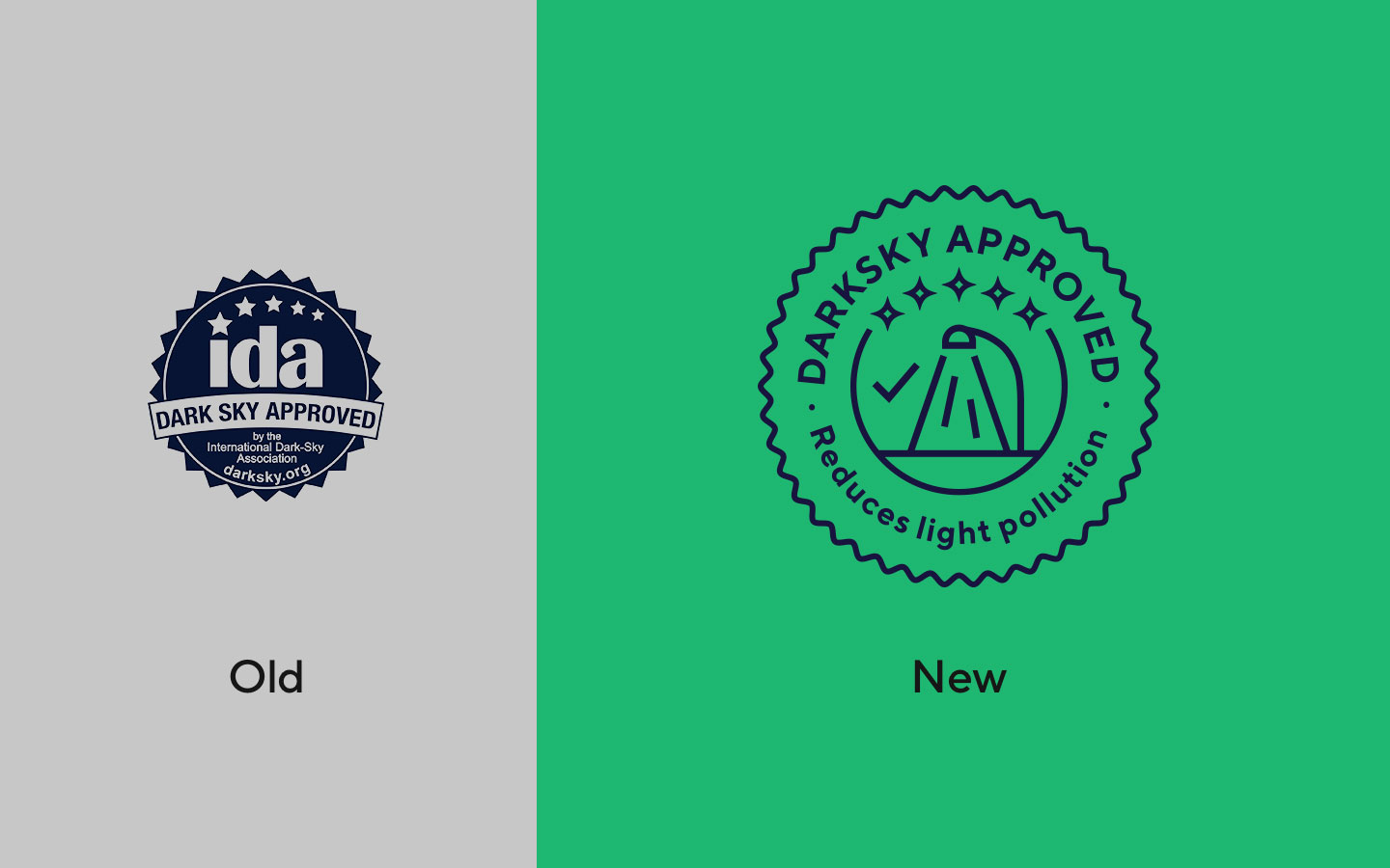 The new DarkSky Approved logo and the old one.