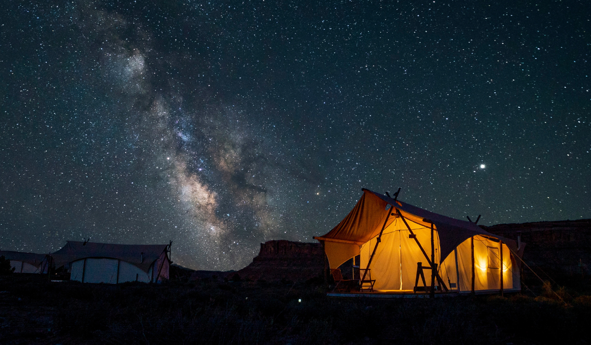A tent cabin beneath the Milky Way.