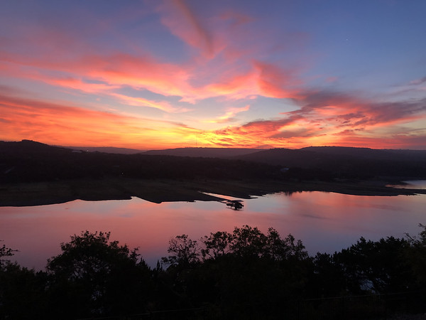 Sunset over lake in Jonestown, Texas