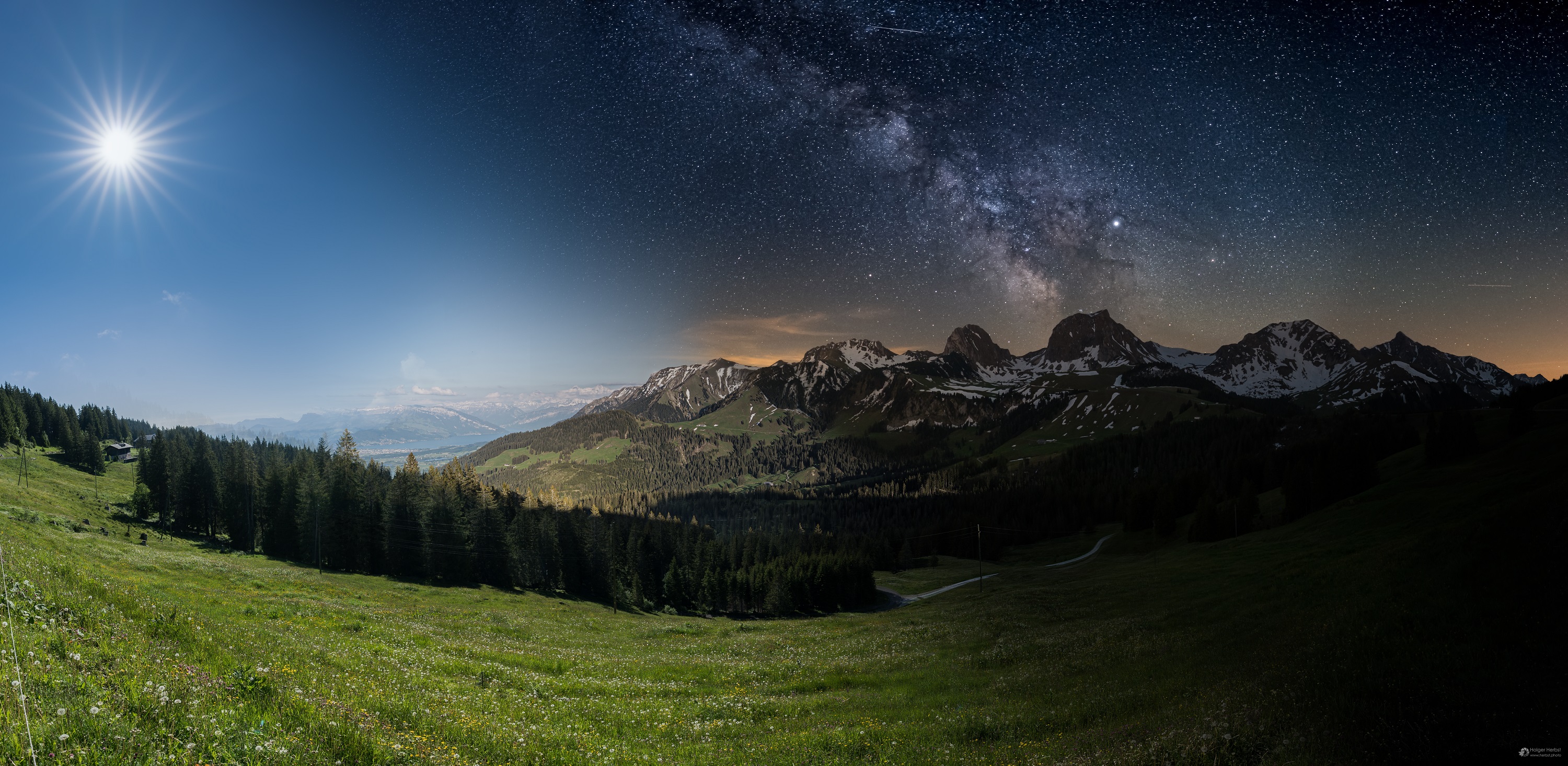 Day and night over Gantrisch, Switzerland