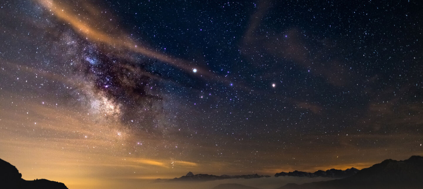 View of Milky Way over mountains.