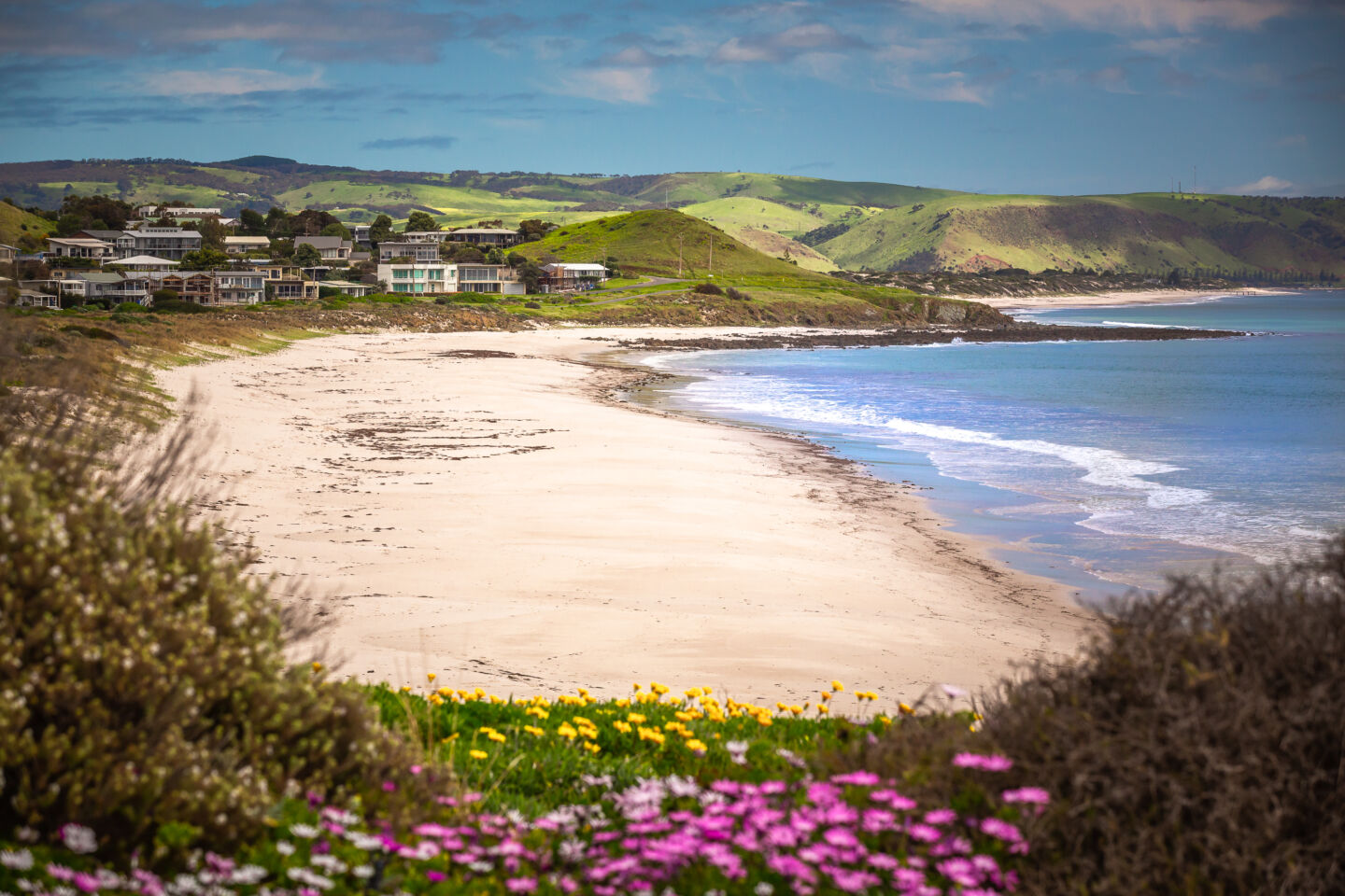 Image of beach and town along the South Australian coast.