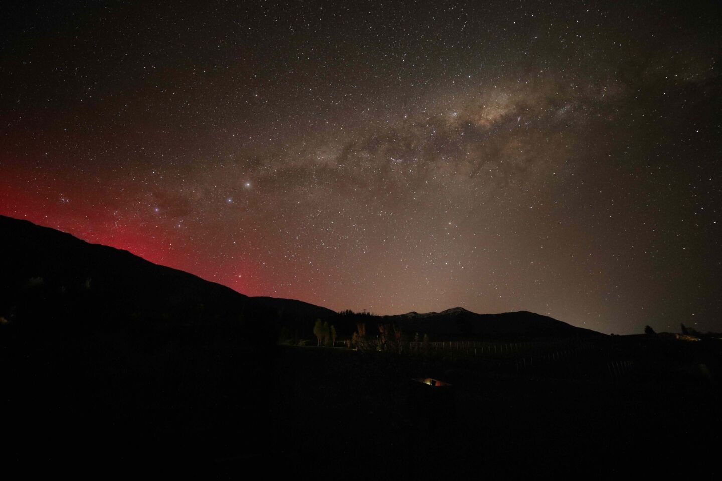 The Aurora Australis, Milky Way core and zodiacal light as seen from Kawarau Gibbston Dark Sky Park.