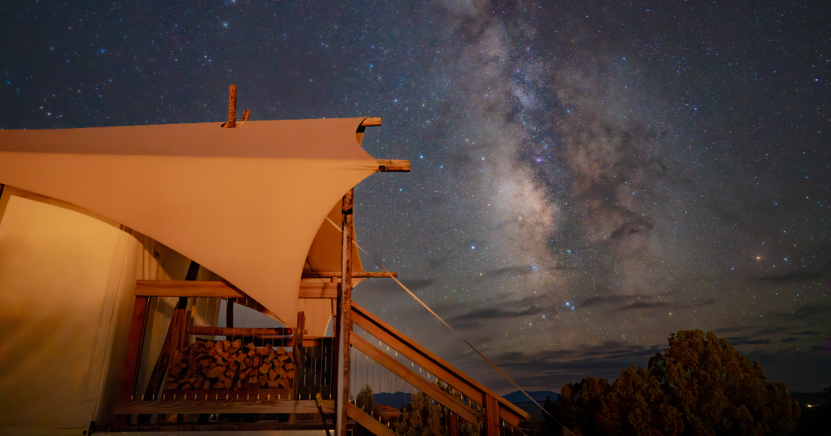 Glamping tent under Milky Way